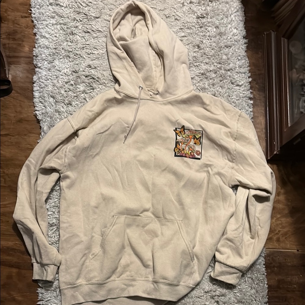 Cream Pullover Hoodie with Chest Graphic